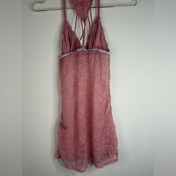 Bebe Pink Lace Strappy Babydoll Chemise – Size Medium - Picture 8 of 9